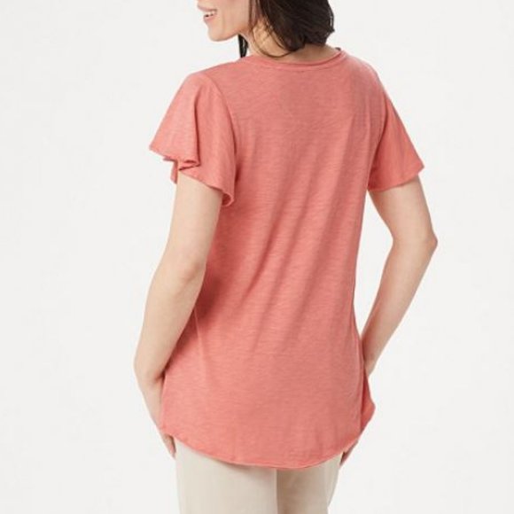 Peace Love World Flutter Sleeve Knit Tee 1358 - Picture 2 of 2